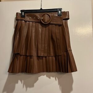 Zara Brown Pleated Faux Leather Mini Skirt Size S
